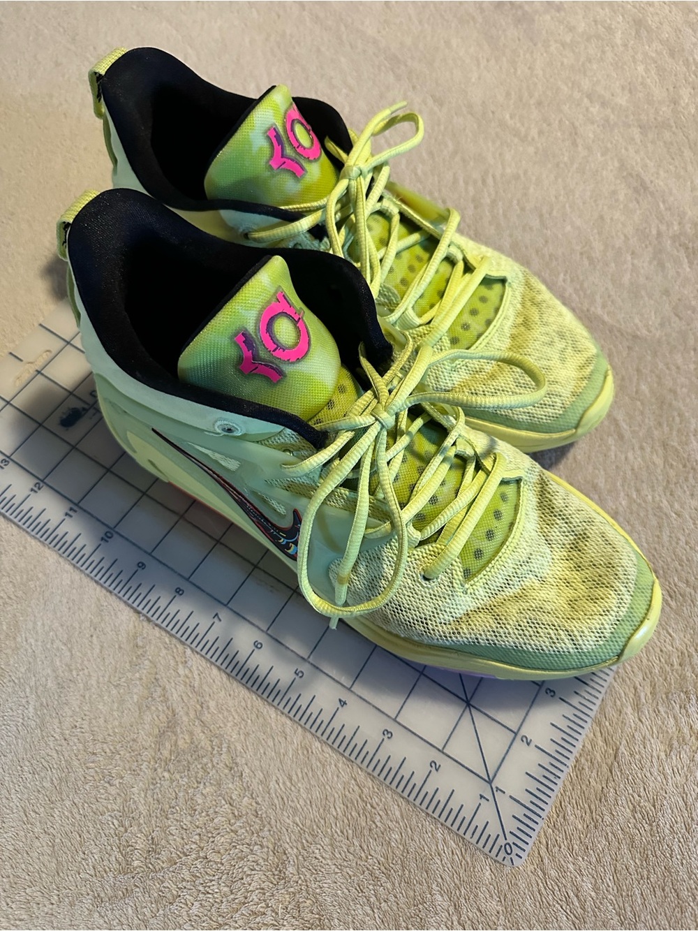 Nike KD Low-Top Basketball Sneakers in Neon Yellow with Pink Logo